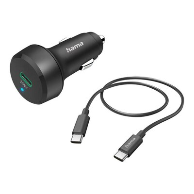 Hama 00201614 Auto-Schnellladegerät mit Ladekabel USB-C, PD/QC, 25W, 1m, Schwarz