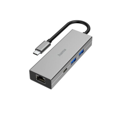 Hama 00200108 USB-C-Hub, Multiport, 4 Ports, 2x USB-A, USB-C, LAN/Ethernet